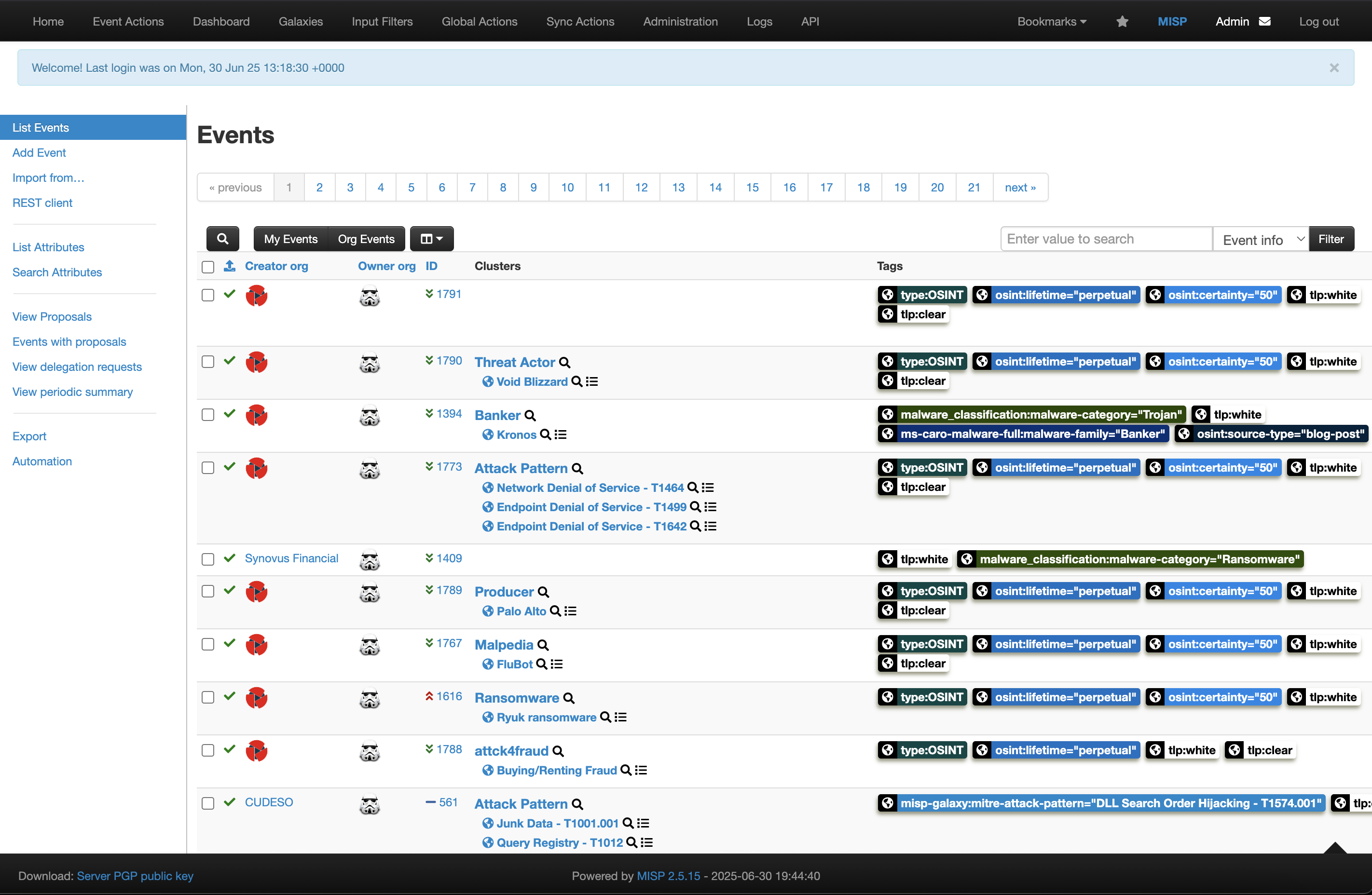 MISP Instance Screenshot